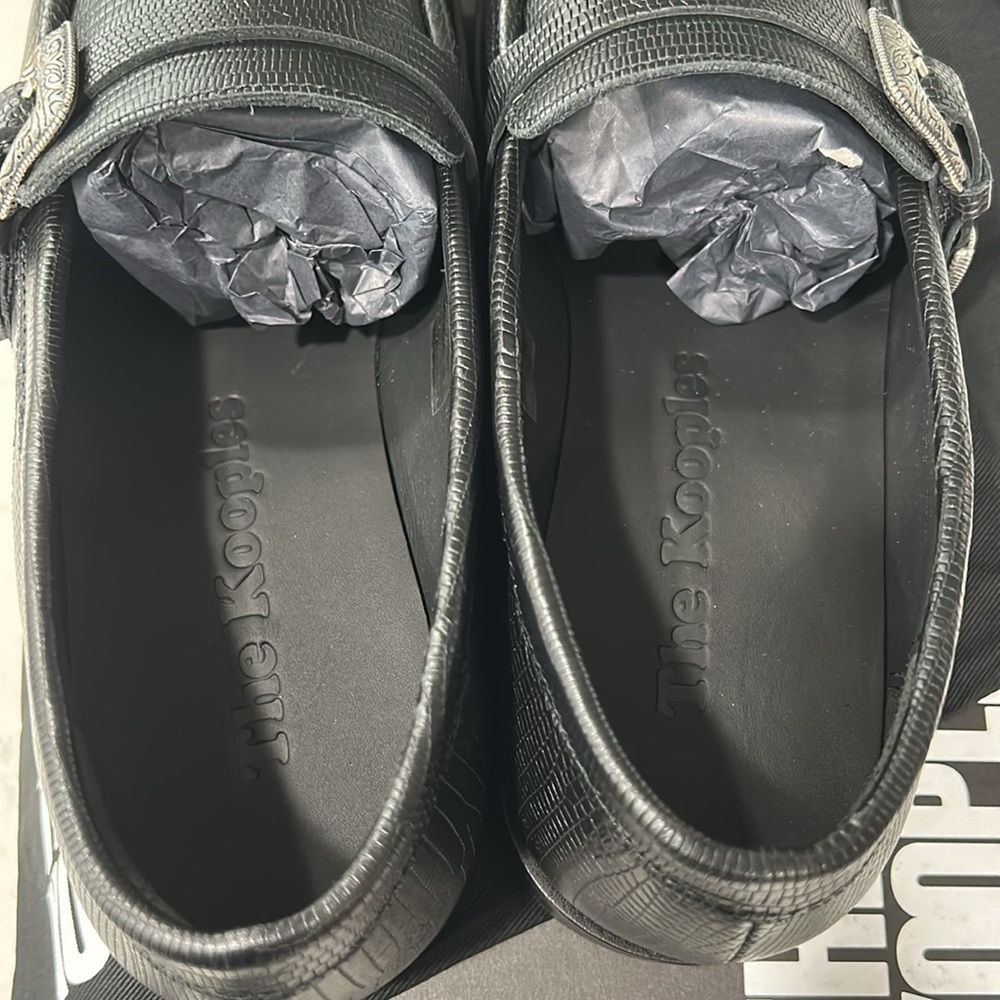 THE KOOPLES BLACK LEATHER LOAFERS WITH WESTERN BUCKLE, NWB - Picture 8 of 10